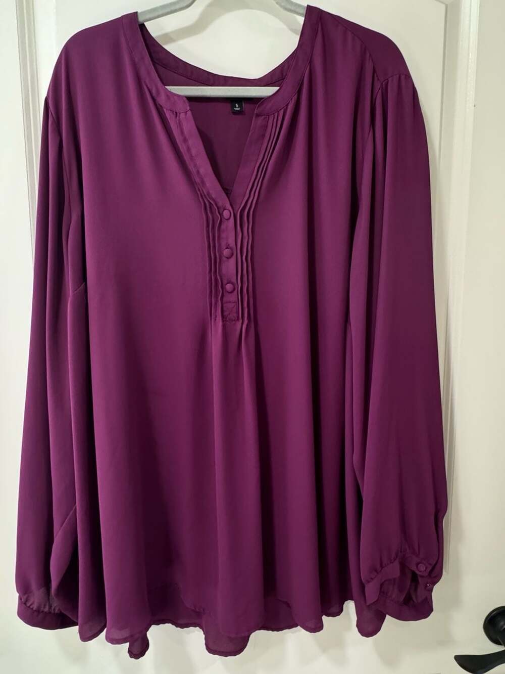 Torrid Purple Pleated Henley Blouse Plus Size 5X Boho Career Chic Top